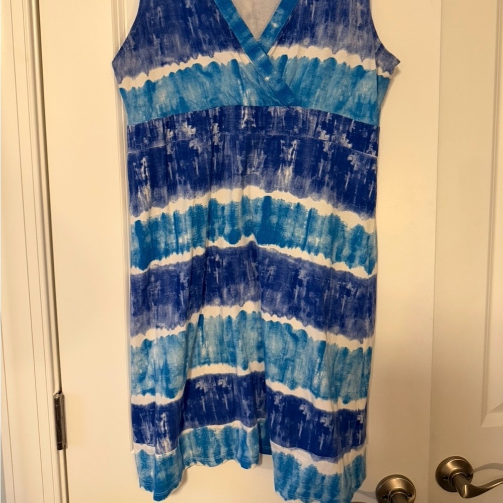 Calvin Klein Jeans Blue and White Tie-Dye Dress L - Picture 2 of 6